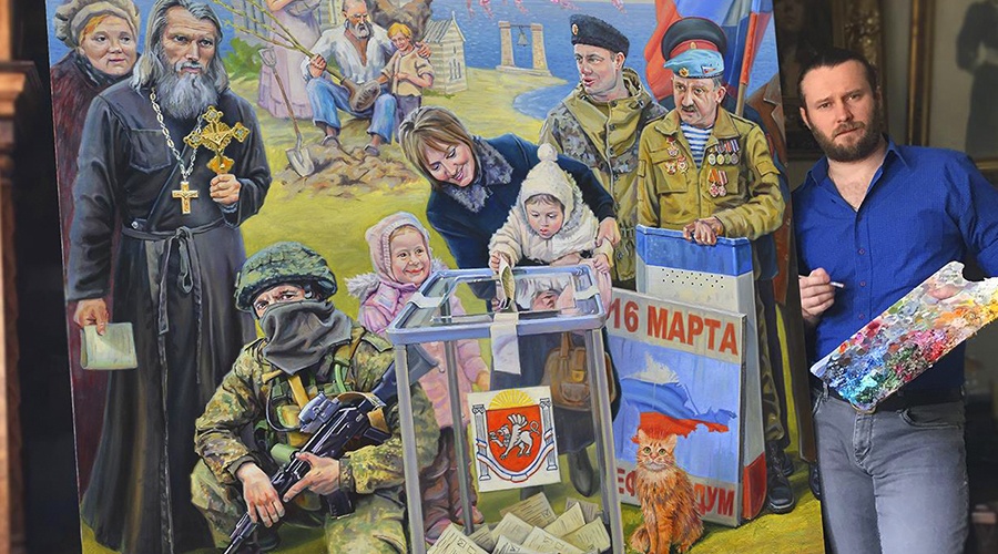 Художник из Евпатории собрал на двухметровом полотне все символы Крымской весны