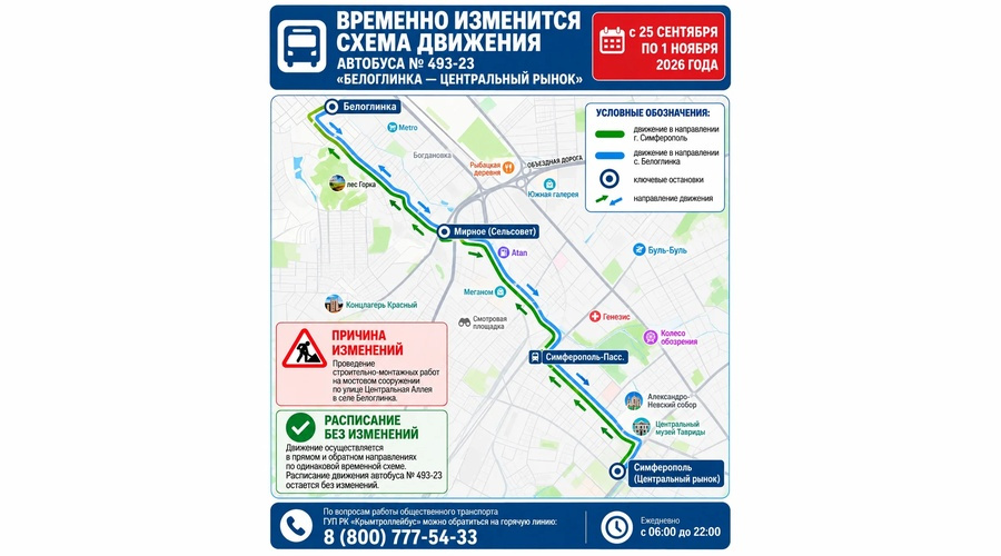 Движение автобуса № 493-23 в Белоглинке изменят из-за работ на мосту