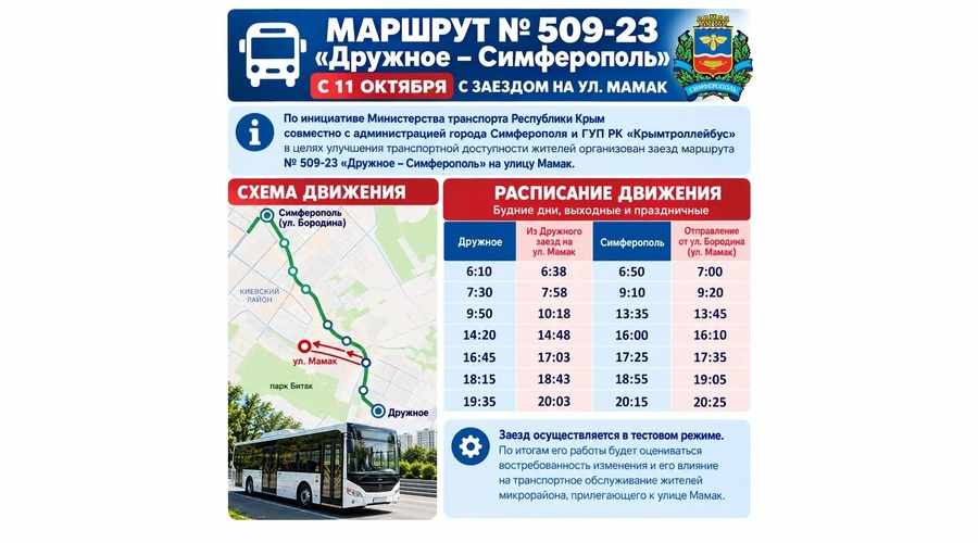 Автобусы маршрута Дружное -Симферополь начнут заезжать на улицу Мамак